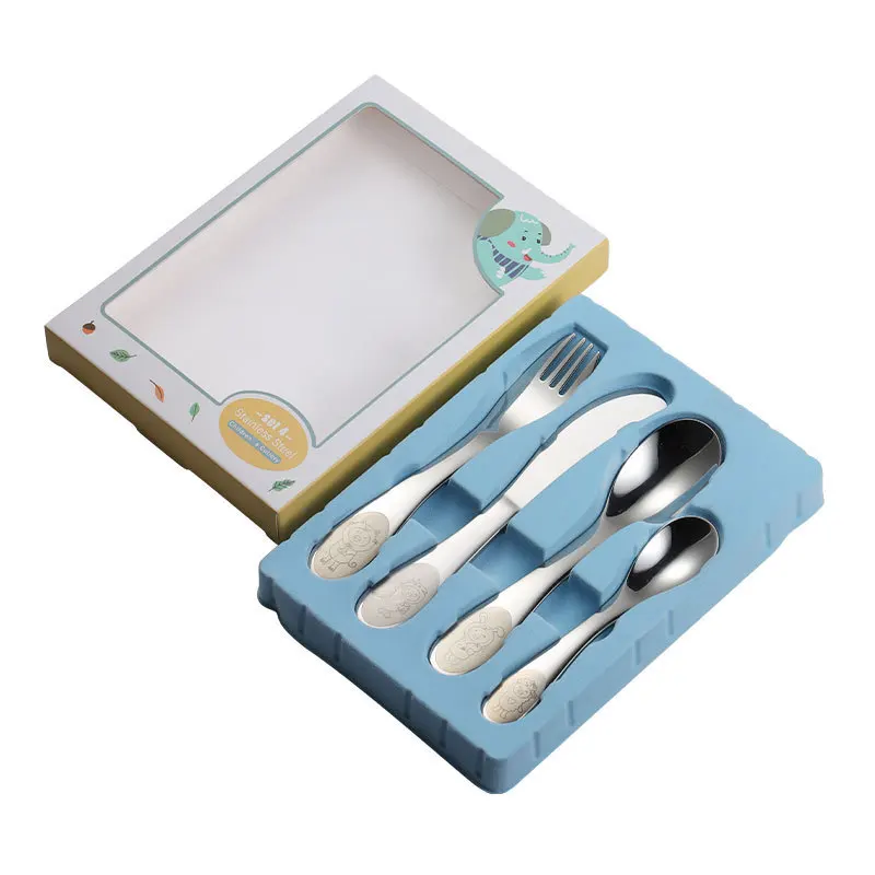 

Wholesale flatware for kids tableware knife Fork Spoon Set indiviual box packed Utensils cutlery set, White