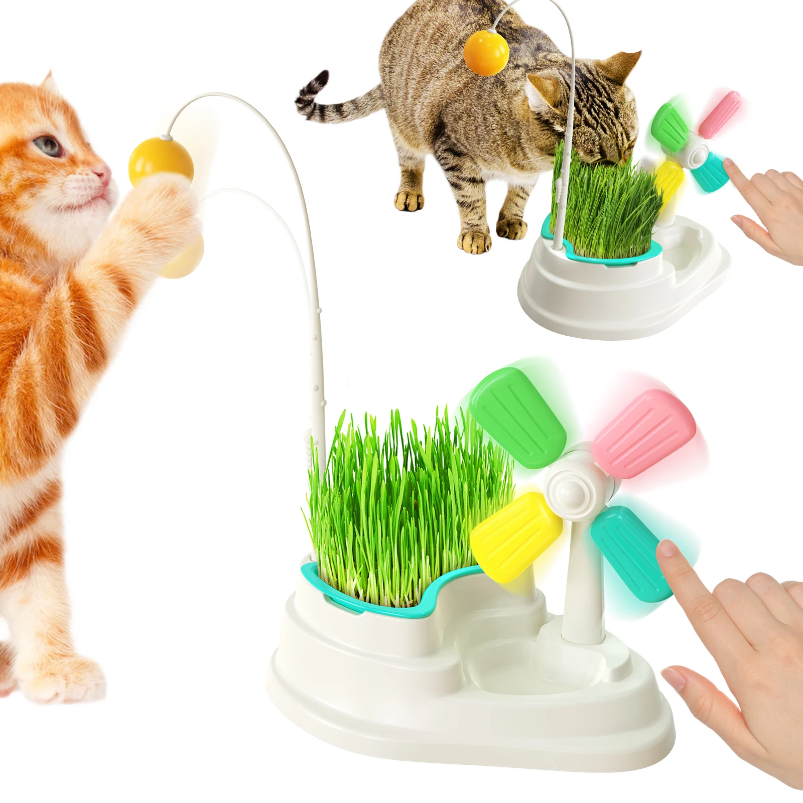 

Factory Wholesale Pet Supplies Windmill Turntable Ball Funny Cat Stick Leaking Cat Grass Windmill Cat Combining Windmills, Picture showed