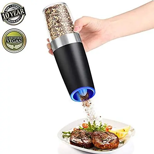 

One touch set 2 in 1 premium plastic electric pepper salt grinder salt and pepper mill with led light, Black