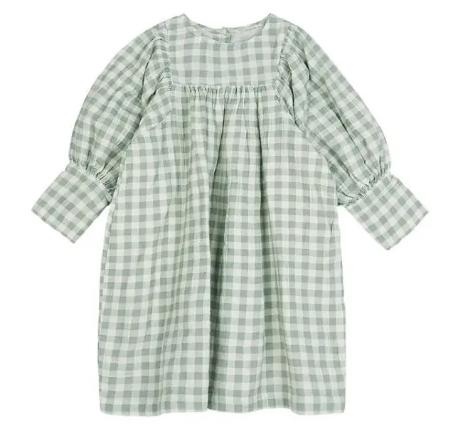 

2021 style girl dress plaid print flowers children clothes dress