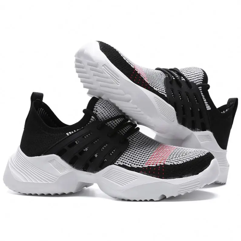 

oinetakoak 2020 custom sport men running shoes , high quality fashion knitted sport shoes men, Black/white/red