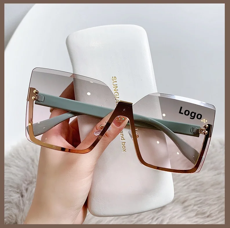 

Designer 2023 custom metal sunglasses uv400 eyewear oculos New Arrival Square Rimless Designer Fashion Women Ladies Sunglasses