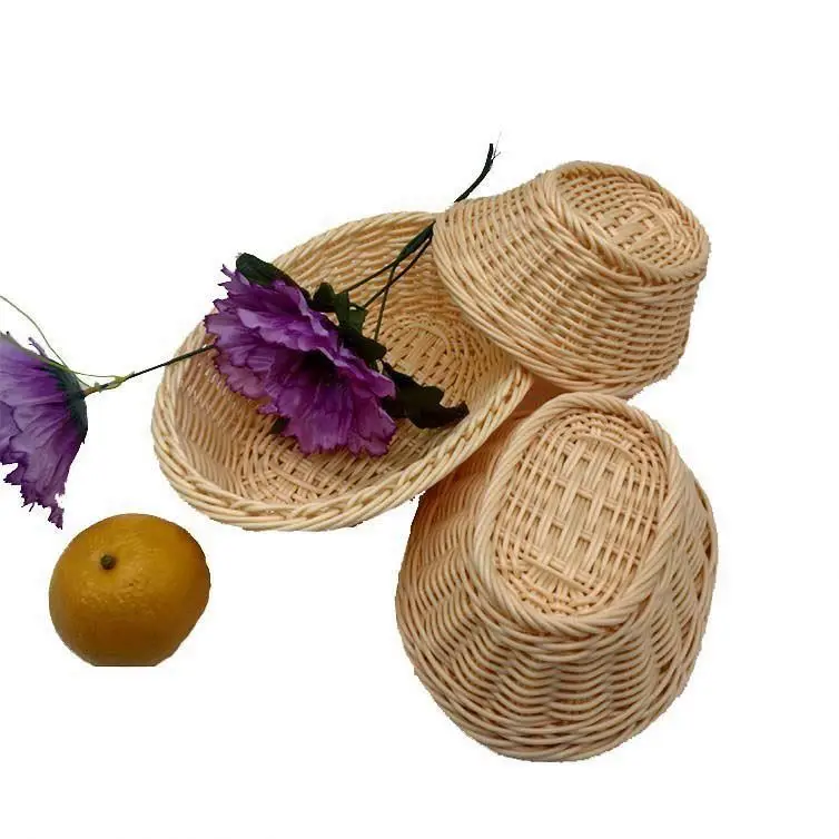 

Handmade craft rattan oval fruit basket, Ivory