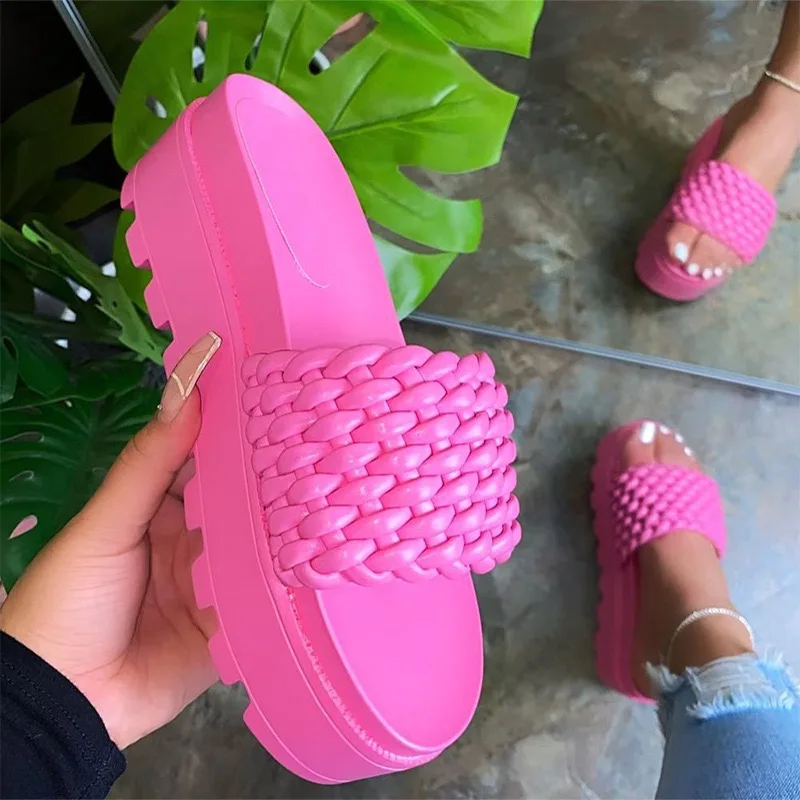 

2021new colorful slipper for Ladies Slides Summer Fashion Footwear Weave tape candy color heels Shoes for Women platform sandals