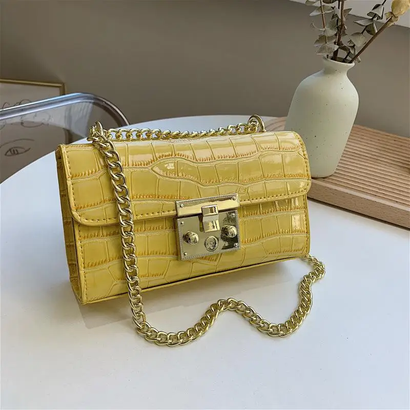 

Candy Simple Crocodile Pattern Lock Chain Shoulder Messenger Purse Ladi Girl Small Square Handbag