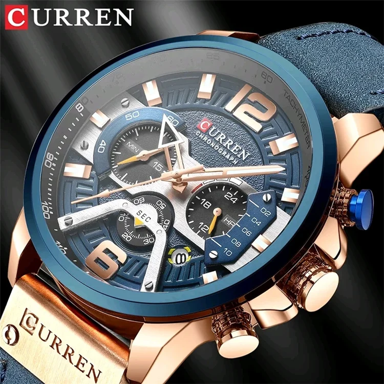 

CURREN 8329 New Men Quartz Watch Leather Business Sport 30M waterproof Men's Multi Chronograph Male Wrist Watch, 5-colors