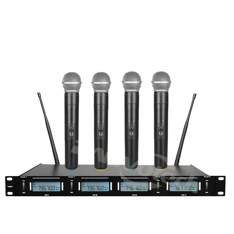 

Panvotech Professional 4 channel UHF wireless microphone System with four handhelds headsets Mic
