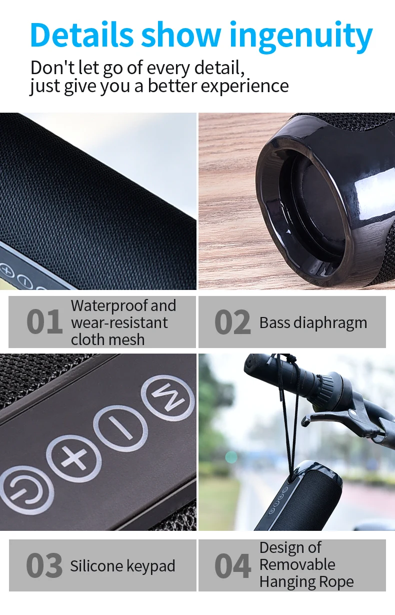 1200mAh Waterproof Subwoofer Portable Wireless Speaker 8D Surround Loudspeake TF Card/AUX /FM Radio /Call For Outdoor Sports - ANKUX.COM