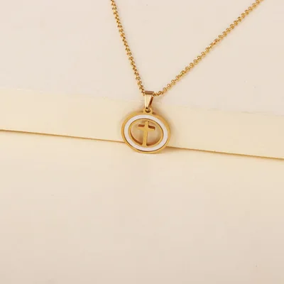 

Amazon Best Selling White Oil Dripping Cross Necklaces 18K Gold Plated Letter Love Pendant Necklaces