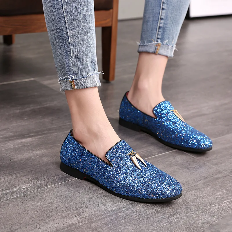 

sh11102a Sequin royal blue color man shoes party wear formal shoes for men