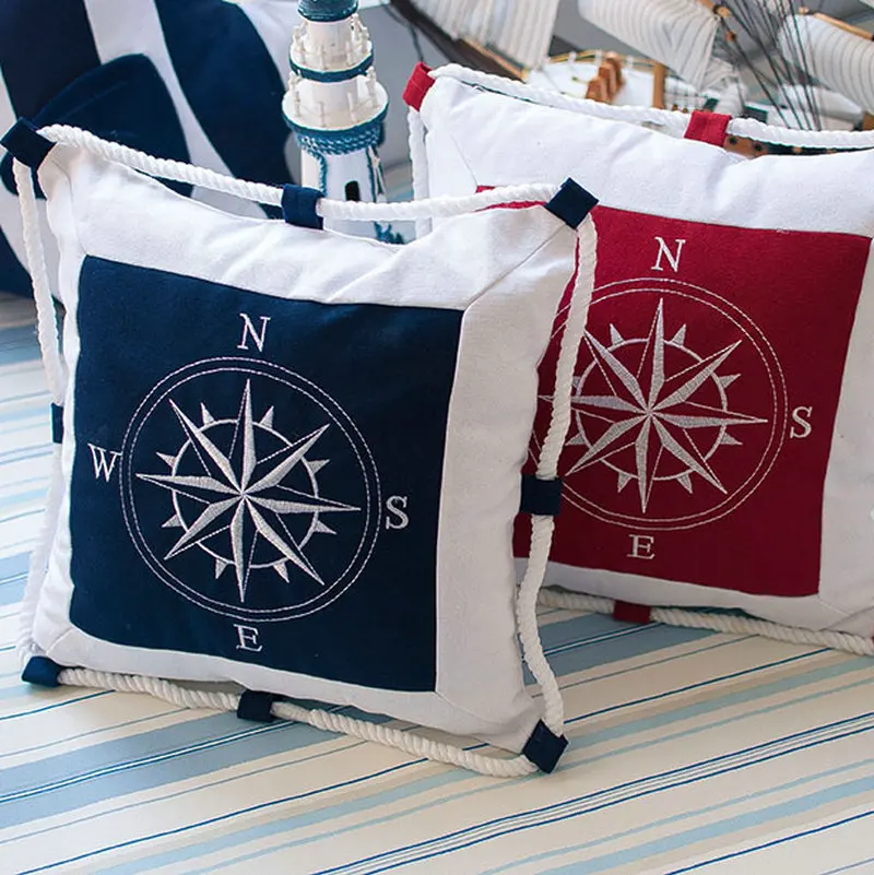 

Embroidery Cushion Case Pack Home Decorative cotton Anchor Helm Navy Nautical Throw Pillowcases for Sofa Couch Chair Hom