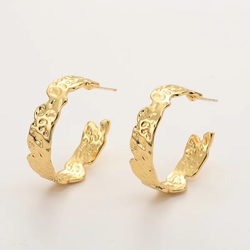 

Designer Earrings Free-form Stone Jewlery Classic Women's Polished Gold Tone Open Round Hoop Cutting with 925 Silver Pins