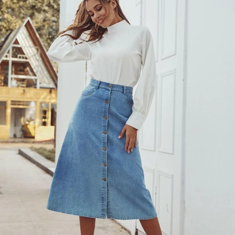 

2020 New arrivals women fashion A line solid color summer Denim ladies casual skirt