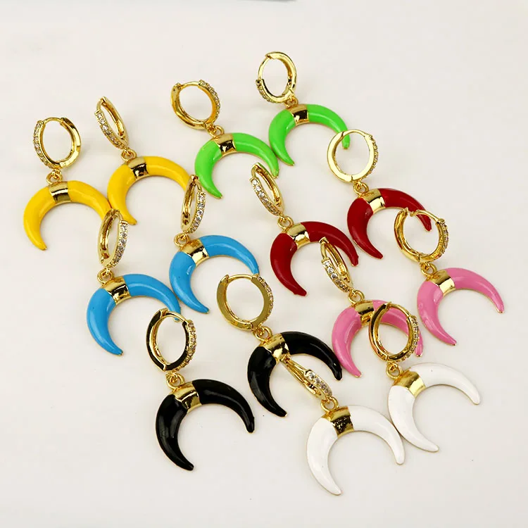 

EM1143 New Brass Plating Double Horn Dangle Earrings ,Colorful Crescent Moon Earring For Jewelry