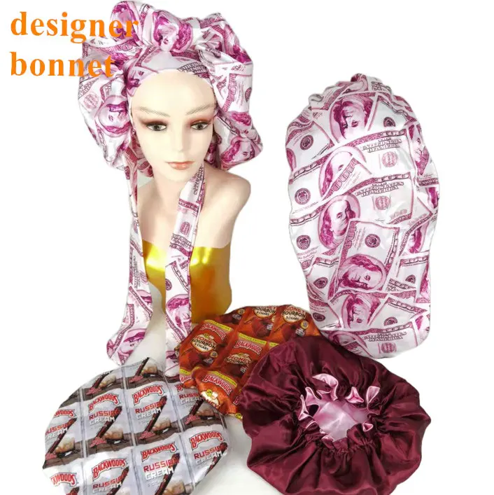 

Hot Popular Luxury Designer Bonnet Sleeping Silk Satin Bonnet Double Layer Famous Brands Custom Bonnet