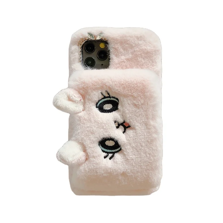 

Cute Cartoon Cat Plush Fur Soft Anti Drop Wrist Strap Phone Case for iPhone 12 / for Samsung Z fold 2 5G Galaxy S20 FE Ultra, Multiple fur plush cute cartoon phone case with wrist strap