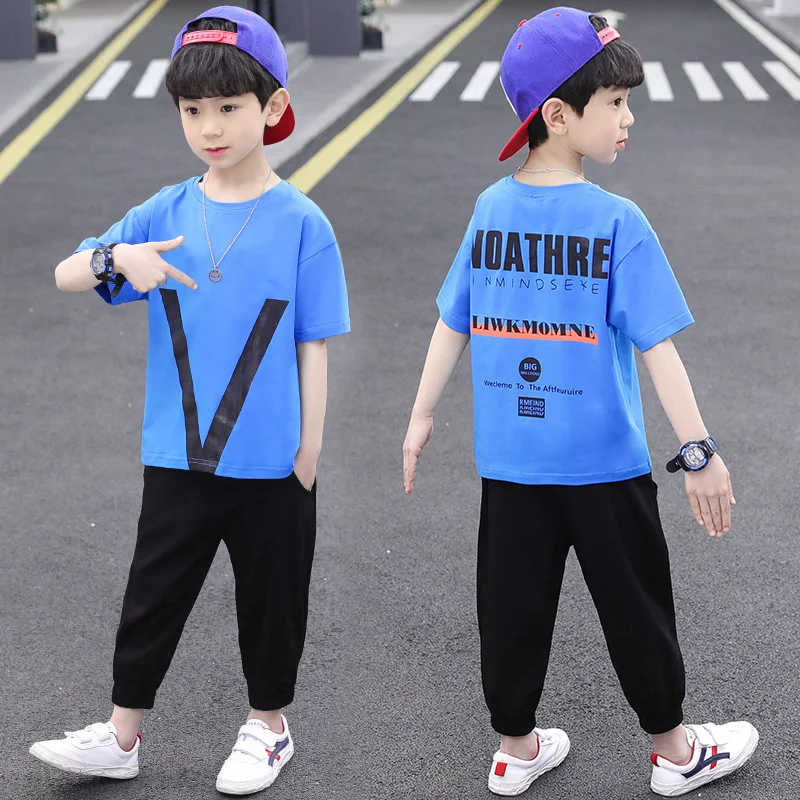 

2021 Wholesale New Design Wear Boy Letter Print Clothes Boy Clothing Summer Short Sleeve Pants Set Home Wear For Boys