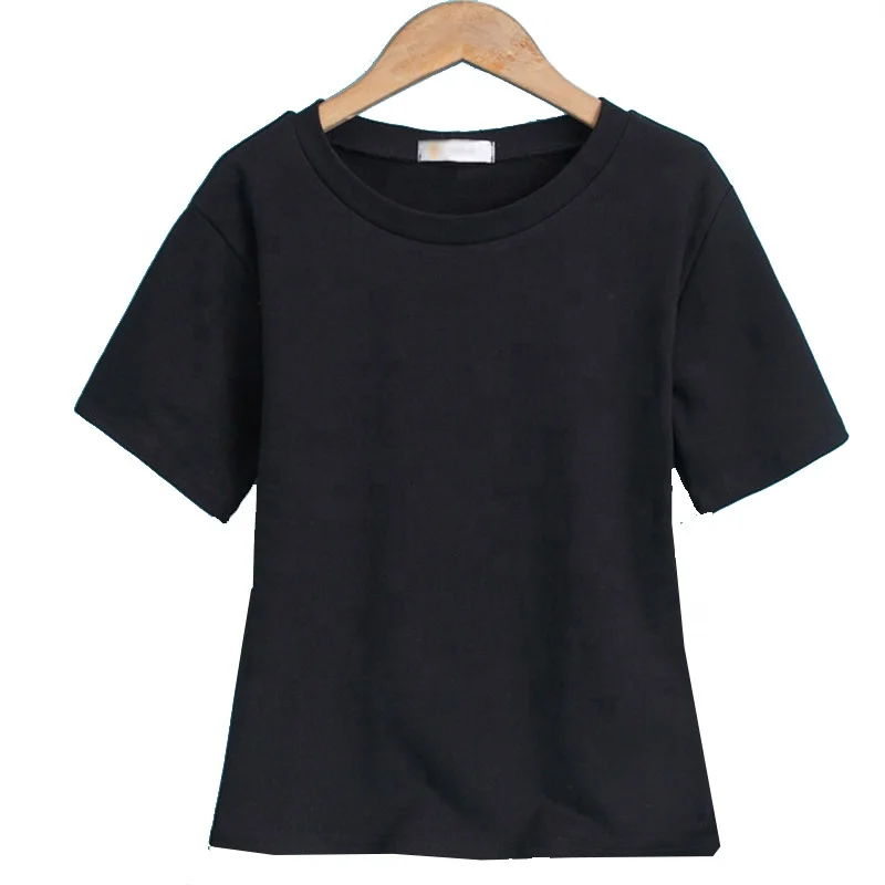 

Plain Crew Neck Casual 100% Cotton Solid Color Basic Simple Blank White T Shirt for Women