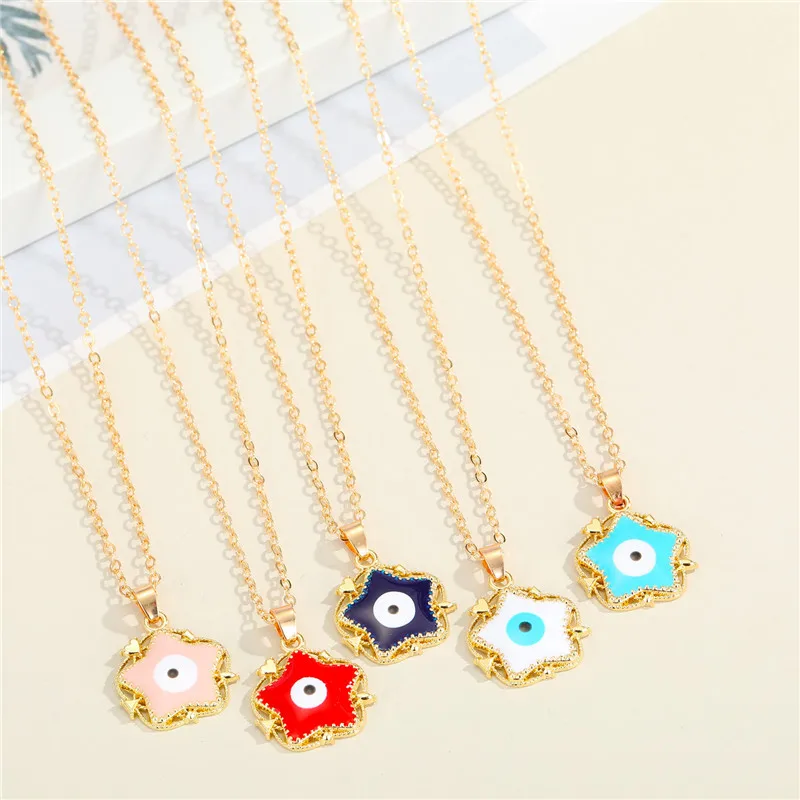 

Minimalist Bohemia Style Gold Evil Eyes Star Pendant Necklace Multi Color Resin Star Shape Evil Eyes Clavicle Necklace For Women