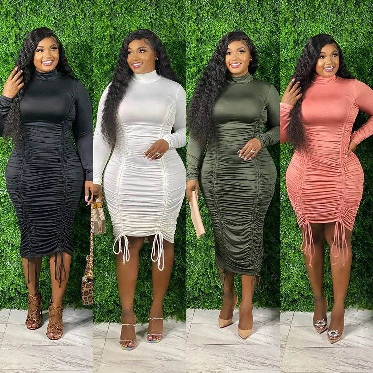 

Bodycon High Neck Long Sleeve Dresses Women Lady 2021 Plus Size Women Clothing Women Plus Size Clothes