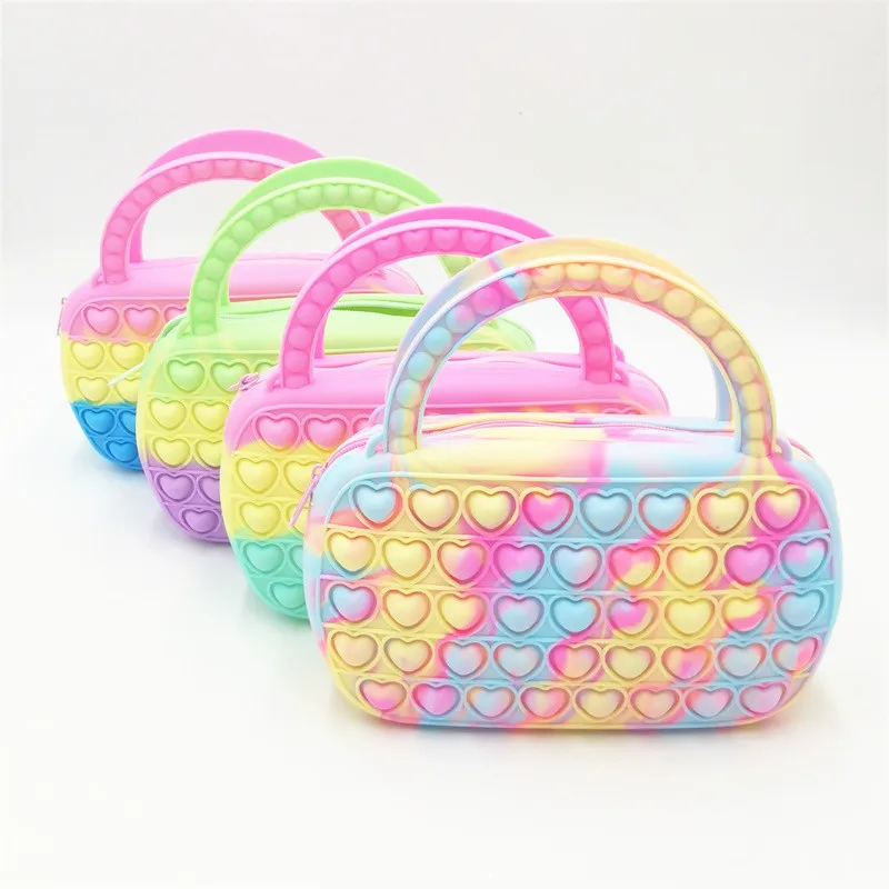 

New Fashion designer Big Size Big Cross Body Shoulder Bag Cute kids Silicone Fidget toy Pop It coin purses and handbags, 10 colors