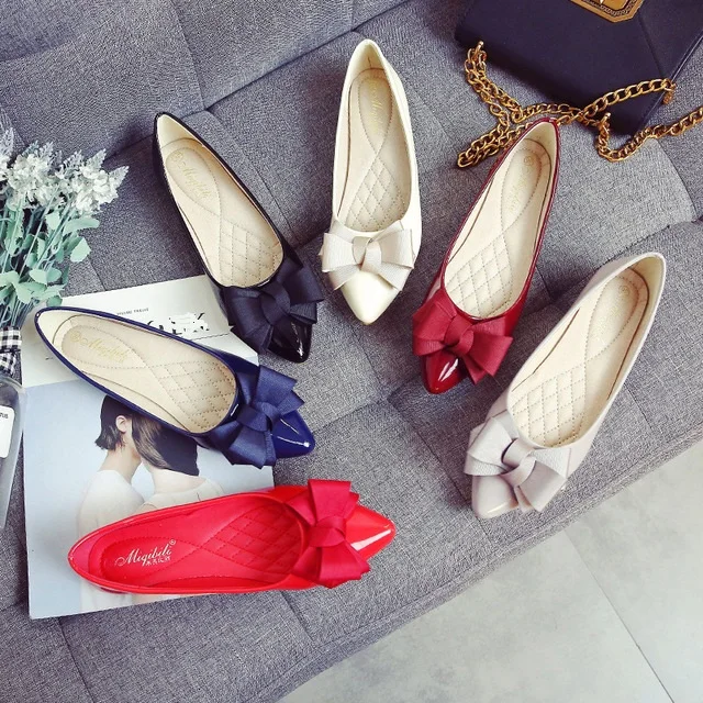 

Butterfly Knot Patent Leather Shoes Women Slip On Candy Color Flat Shoes For Woman Plus Size Sweet Ladies Shoes