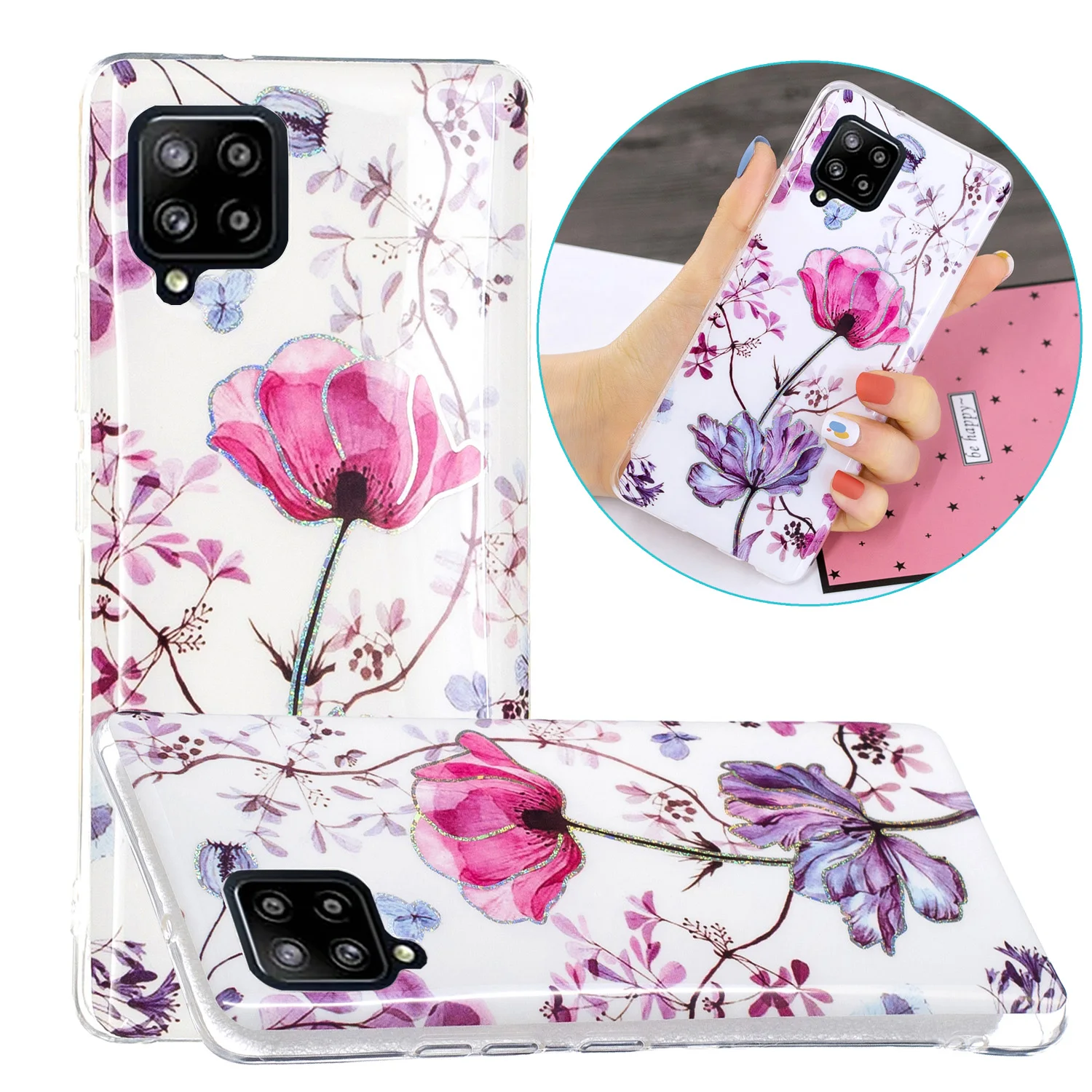 

Soft plum blossom Tpu Marble Love Patten Phone Cases For Samsung Galaxy A42 Case Cover Capa