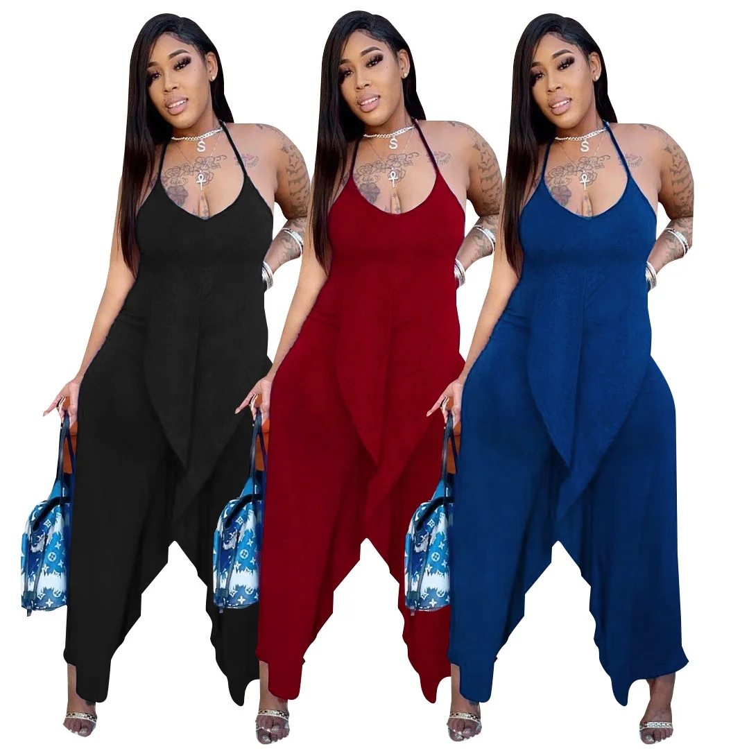 

MT26-6026 2021 wholesale ladies fashion casual solid ruffled jumpsuit with suspender halter pants jumpsuits women