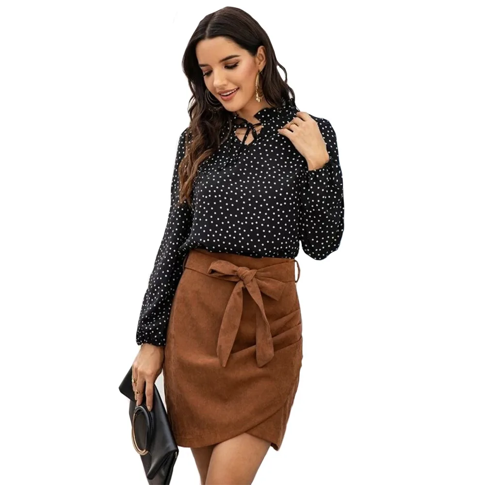 

Fashion bow irregular short skirt dresses velvet pencil skirt women clothing