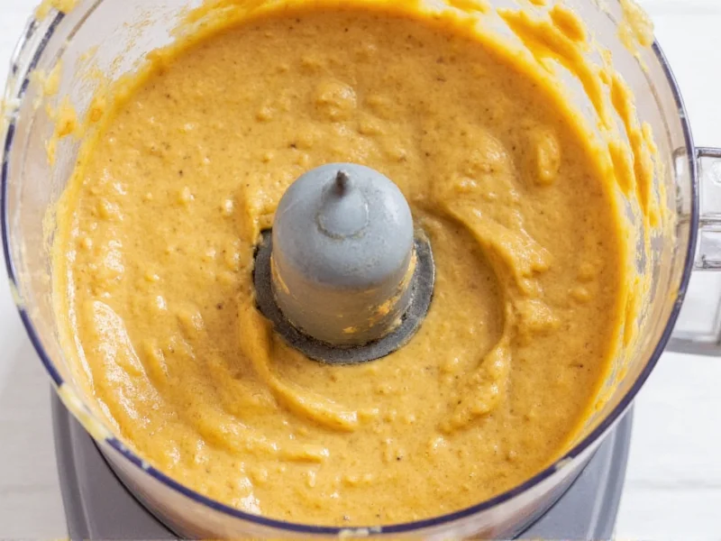 Peanuts transforming into creamy butter in food processor