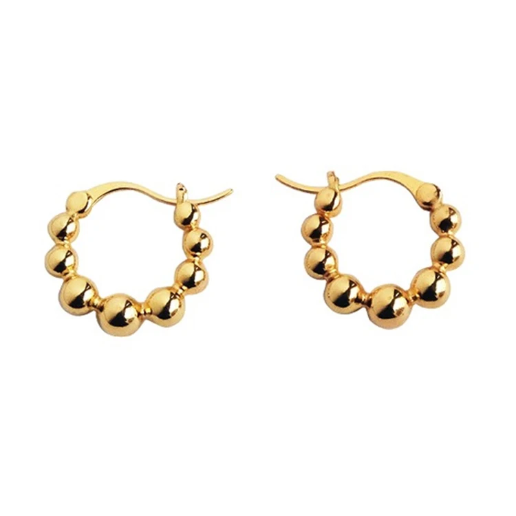 

Brass 18K Gold Plated 16mm Small Metal Beads Hoop Huggie Earrings