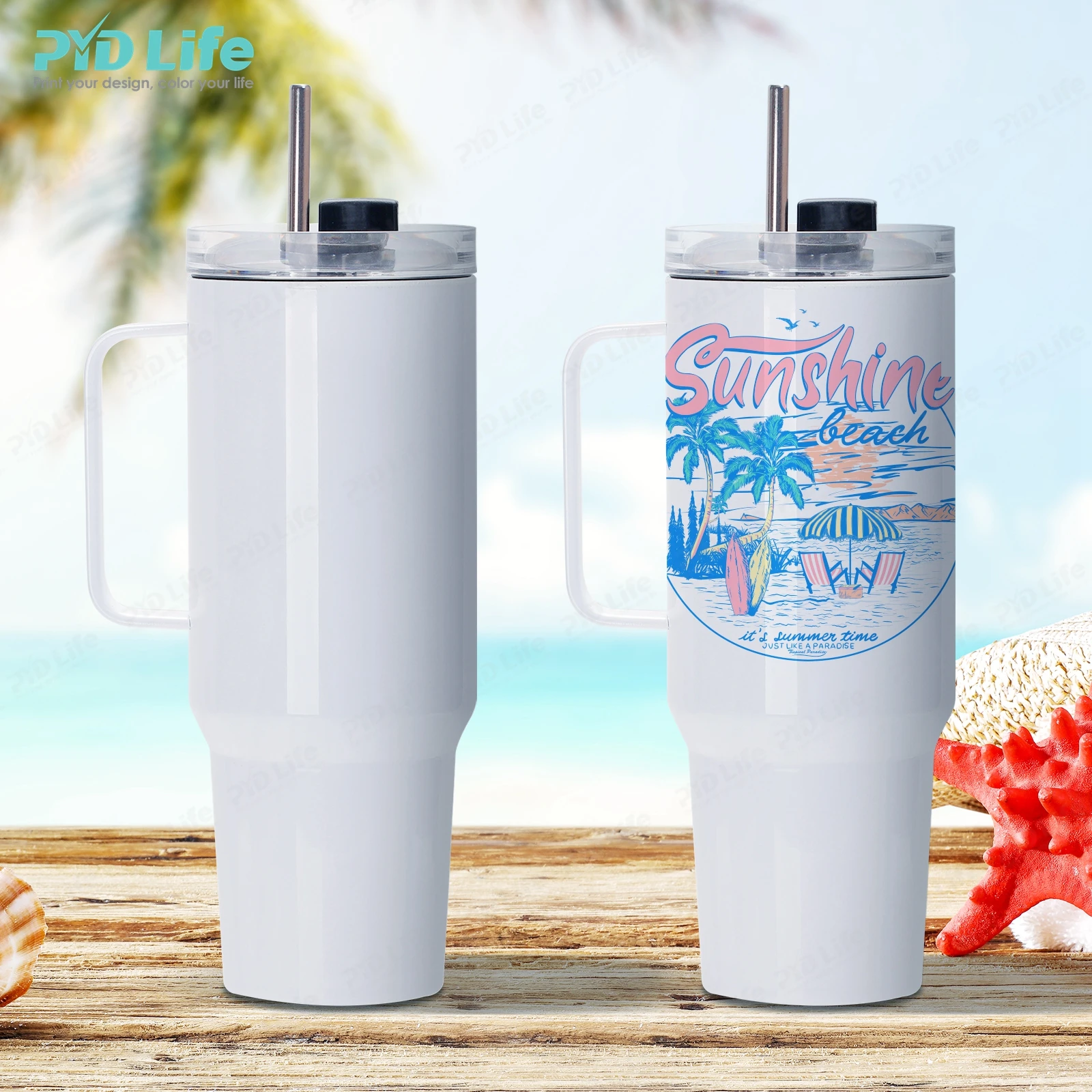 

PYD Life 40oz Travel Yetys Double Wall Stainless Steel Sublimation Cup 40 oz Tumbler with Handle Sublimation
