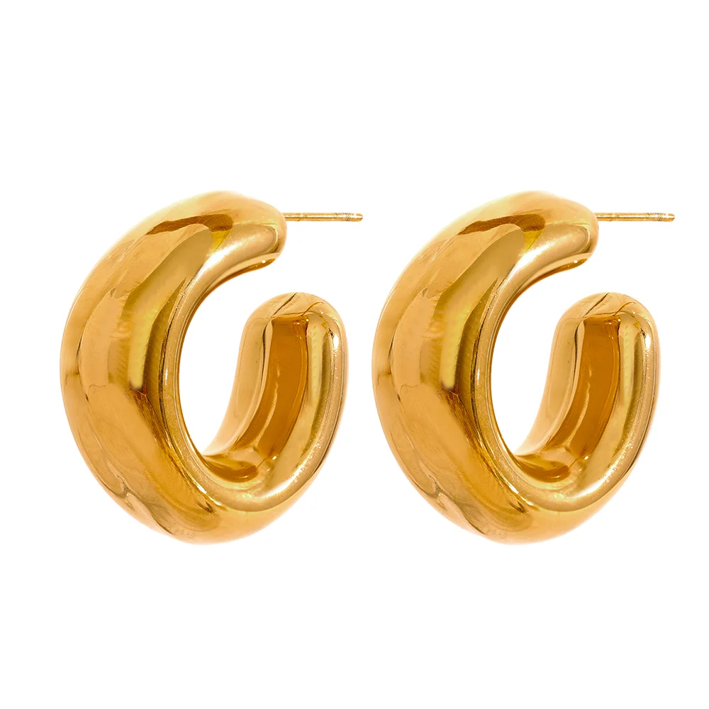

JINYOU 2434 Stainless Steel 316l C Shape Geometric Unusual Minimalist Hoop Earrings Statement 18K PVD Fashion Jewelry Women