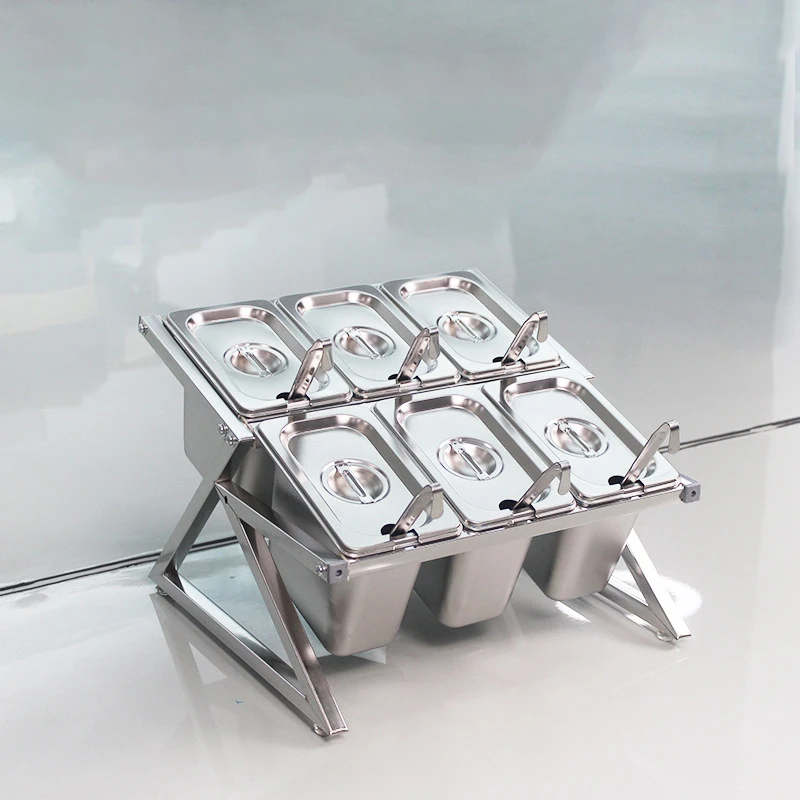 1/9 Size 5.9 Inch Stainless Steel Food Pan Holding Rack Shelf Extendable Buffet Catering Food Containers Stand for Banquet
