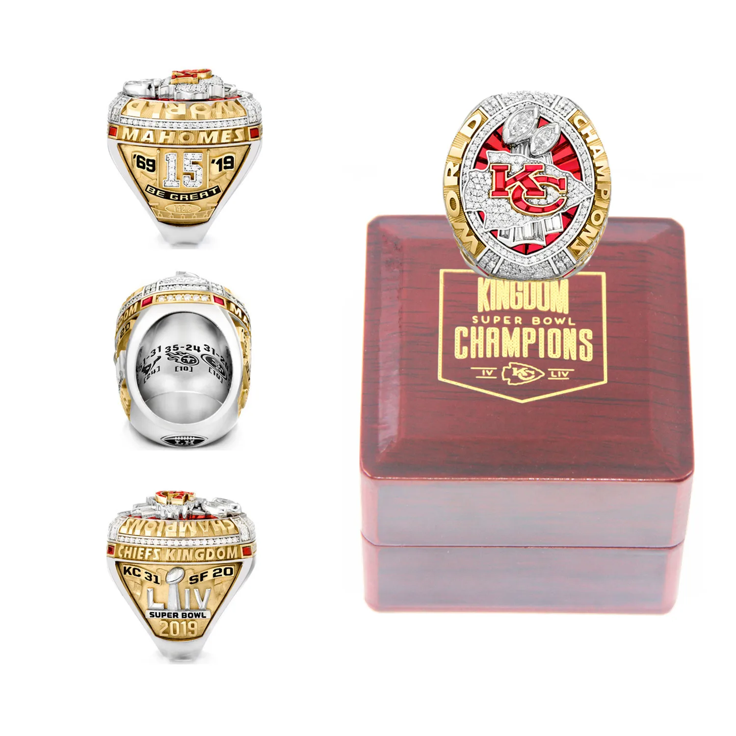 

Linghu Custom 54th Super Bowl Football Rings Display Gift Box 2019-2020 NFL Kansas City Chiefs Kelce Mahomes Championship Ring, Picture shows