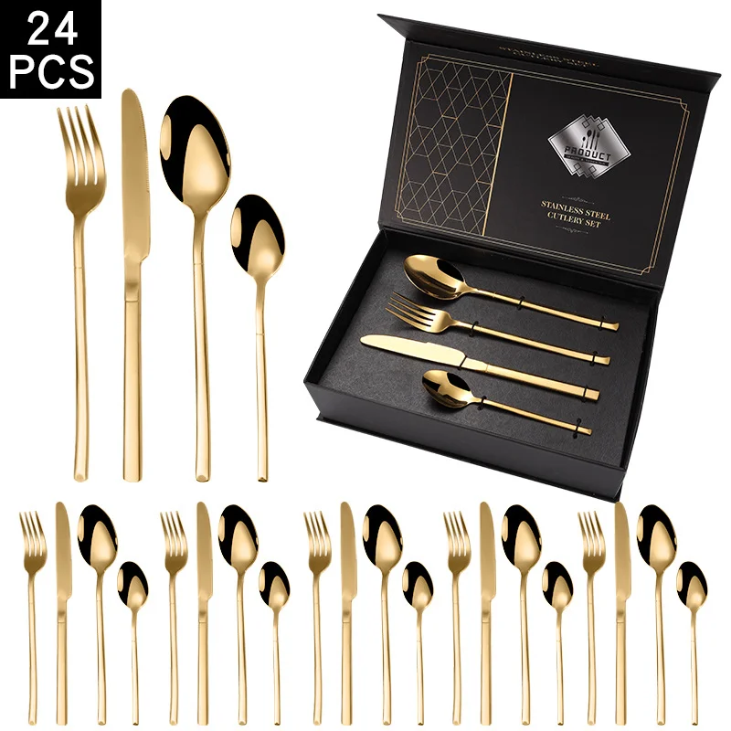 

Supermarket Hot Sale Knight Stainless Steel Knife Fork Spoon cutlery with Gift Box Set Silverware Besteck Wedding Event Gift