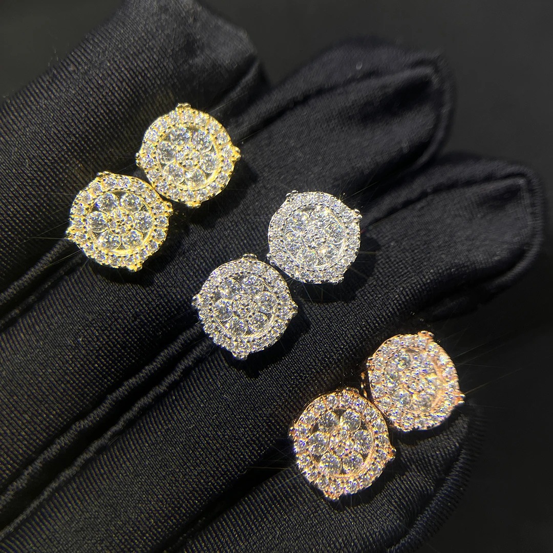 

Zuanfa Hot Top Selling Pass Diamond Tester Fine Jewelry 925 Silver Round Cluster Earrings VVS Moissanite Stud Earring