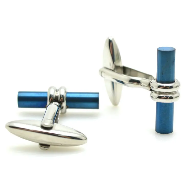 

New Arrival Blue Plating Cylinder Shape Cufflink Stainless Steel Cuff Links For Gentleman Jewelry