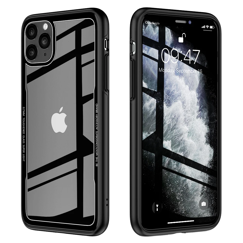 

Free Shipping 1 Sample OK FLOVEME Tempered Glass Case TPU Soft Edge Design For iPhone 11 Pro Max Mobile Cover Phone Case, Clear