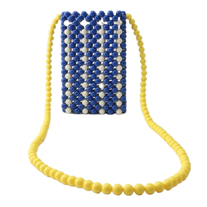 

2021Blue mobile phone beaded bag women's shoulder strap handbag beauty bag lady's bags cute lipstick pack
