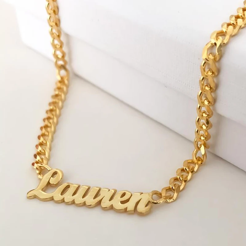 

Stainless Steel Cuban Link Custom Necklaces Personalized Name Logo Necklace For Gifts Women Men