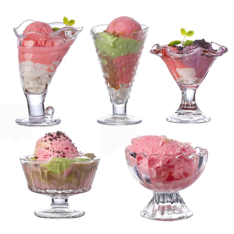 

Creative Mini Glass Mugs Clear Transparent Big Hole Ice Cream Bowl Drink Dessert Mugs for Restaurant Home Dinnerware