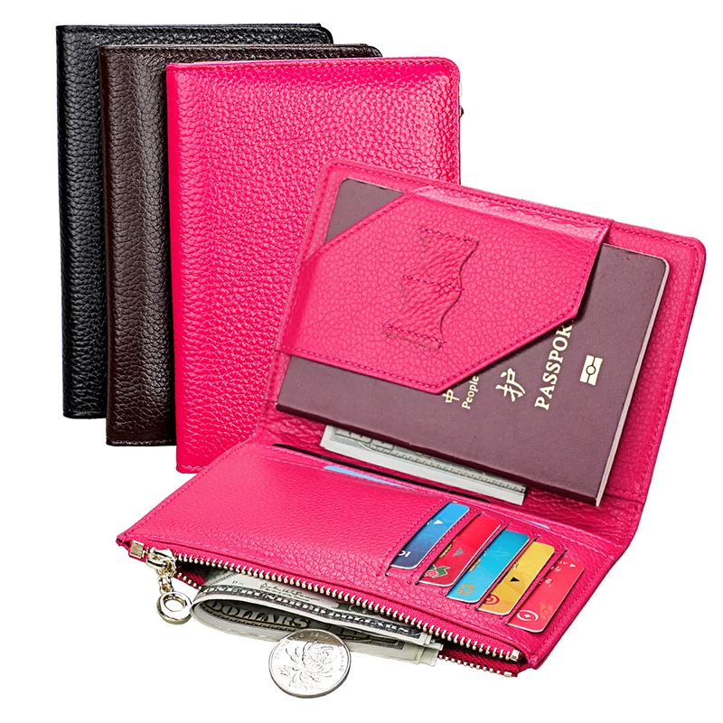 

Factory Direct Sales Genuine Leather Passport Bag Card Holder Multifunctional Passport Holder, Black,rose red,coffee