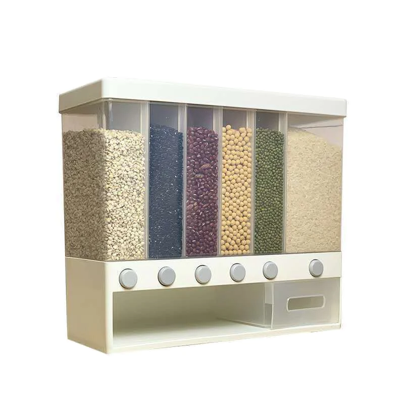 

High quality Partitioned Plastic Cereal Dispenser Storage Box Kitchen Rice Container