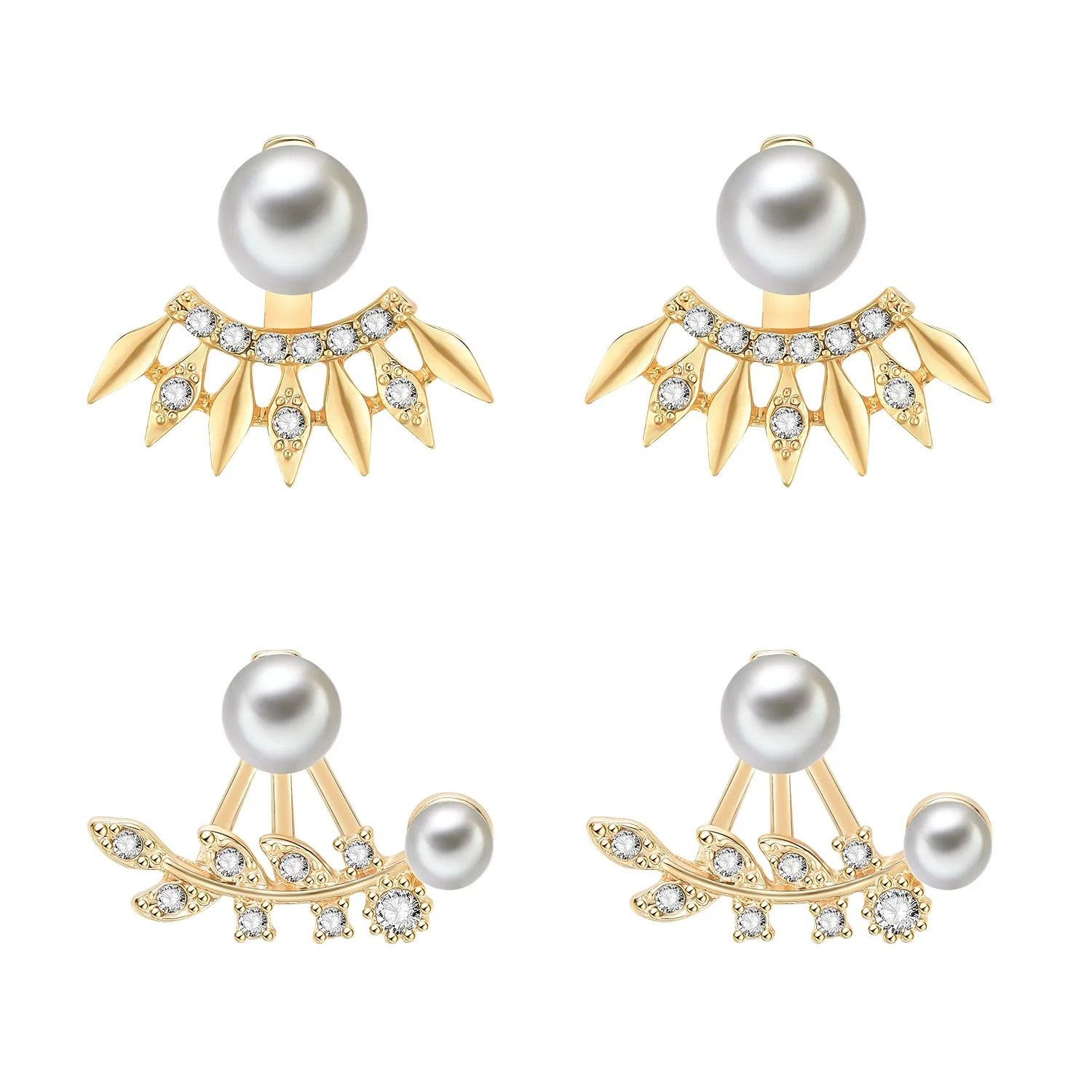 

PUSHI Europe and America creative product new product ideas 2021 innovative leaf shape earrings full pearl set, Picture shows