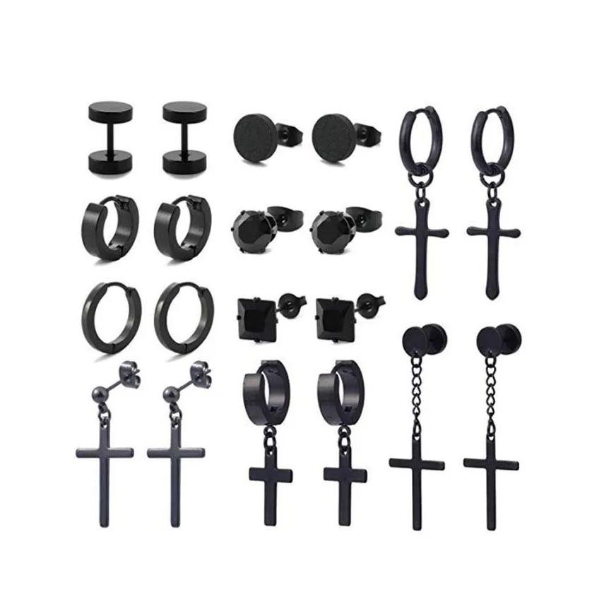 

SIEYEAY 10 pair Cross Earring Set Stainless Steel Hip Hop Men's Earrings Ear Piercing Set