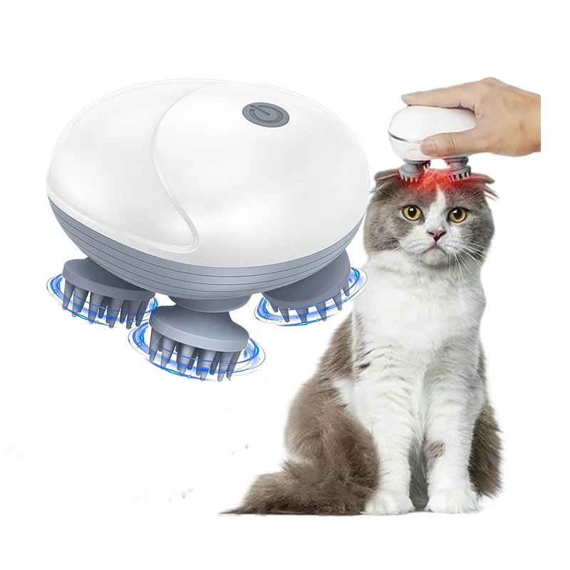 Upgraded Handheld Pet Massager with 4 Rotatable Massage Heads Three Modes Electric Massager for Dog Cat