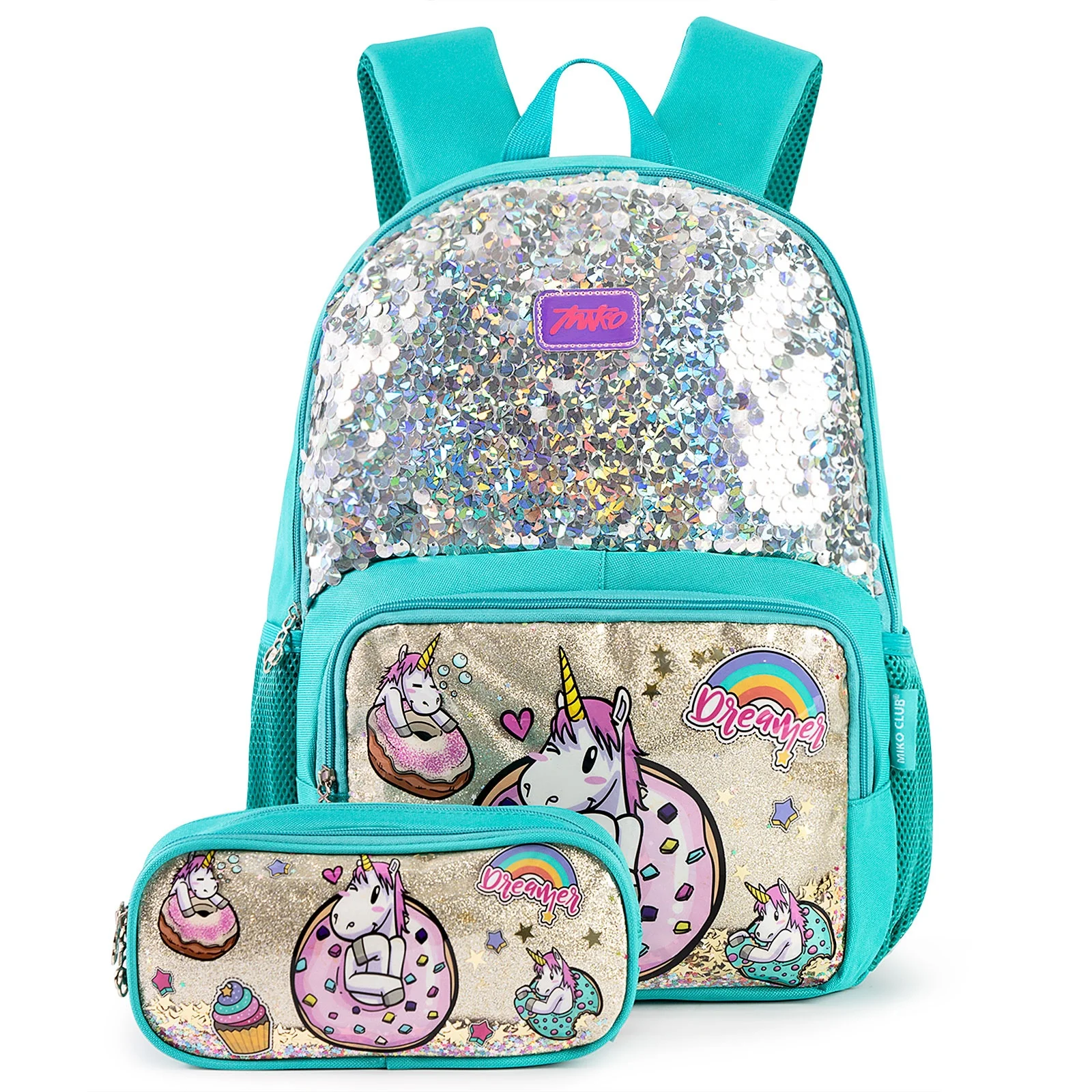 

6-12years 2 Pcs Set Unicorn Glitter Girls Bookbag Backpack Scholl Bags Kids School Children