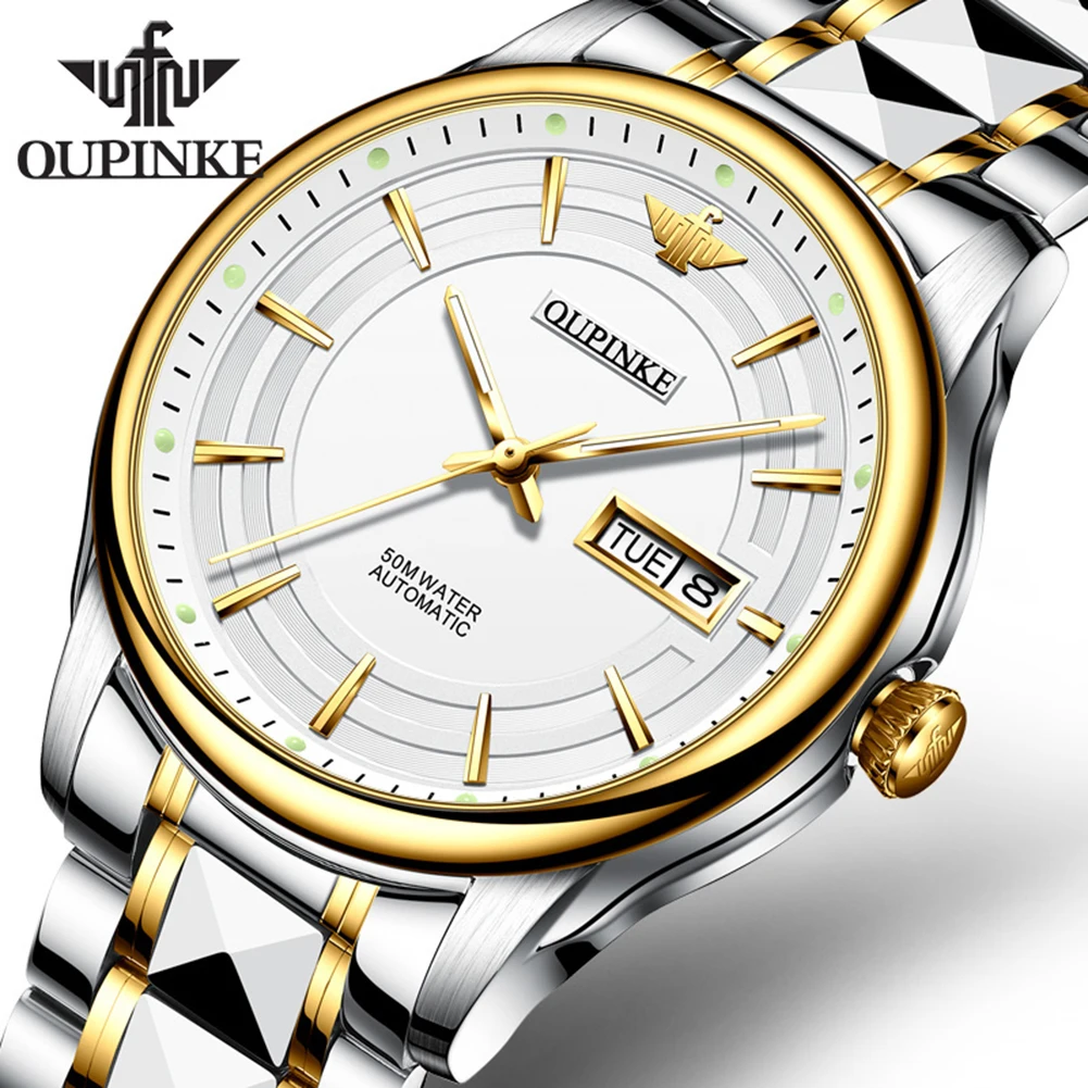

Oupinke certified automatic luxury mechanical winding sapphire crystal tungsten calendar waterproof business formal men's watch