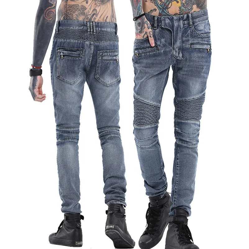 

Street Skinny Biker Jeans Plain Dyed Mid Waist Jeans for Men
